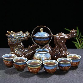 Scizorito Chinese Gongfu Tea Set Gift Box, Chinese Dragon Shape, Pure Hand Firing, with 360Rotating Teapot and Infuser, Suitable for Office, Home, Gift (Dragon Feast)