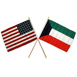 AES 12x18 12"x18" Wholesale Combo USA American & Kuwait Stick Flag