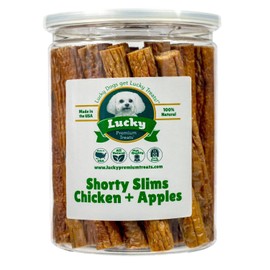 Lucky Premium Treats Lucky Shorty Slims - Apple and Chicken Jerky Dog Treats, Crunchy Dog Chew Sticks with Real Chicken and Apple for Small to Large Dogs (29 Count)