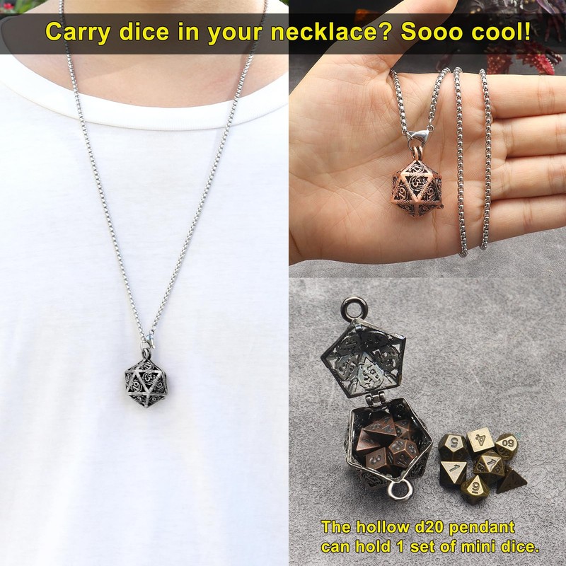 Haxtec Mini Metal DND Dice Set With Copper Hollow D20