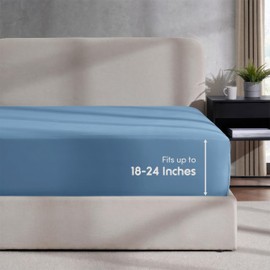 Nestl Blue Heaven Twin Fitted Sheet Kids, Extra Deep Pocket Fitted Sheet Twin Size, 1800 Microfiber Fitted Twin Sheet Only, Ultra Soft Twin Bed Fitted Sheet Fits up to 24 Inch Mattress