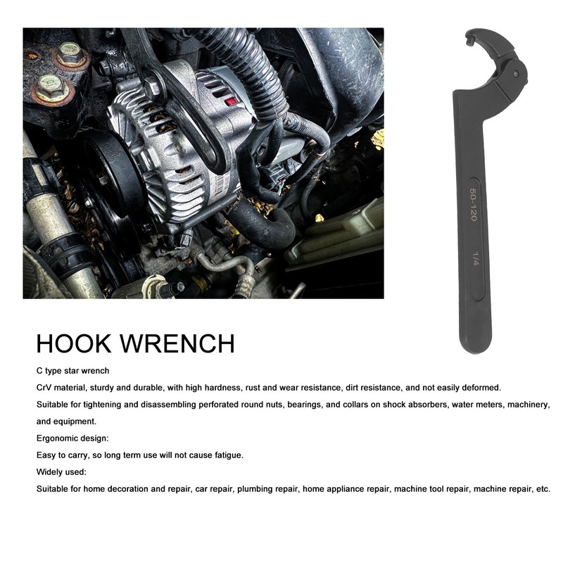 2 to 4 3/4in Adjustable Hook Spanner CRV Round Head