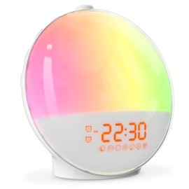 Dekala Sunrise Alarm Clock for Heavy Sleepers with Dual Alarms, FM Radio, 8 Sleep Sounds, and Gradient Ambient Light Decor - Color: White