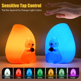 VSATEN Squirrel Night Light for Kids, Cute Silicone Baby Night Light, Squishy Rechargeable Animal Nusery Lamp with Touch Control for Toddlers’ Room, Kawaii Birthday Gifts for Boys Girls Teens
