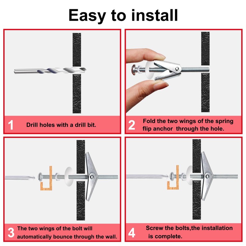 Bemaka 92Pcs 3/16 Inch Toggle Bolts for Drywall, Butterfly Anchors