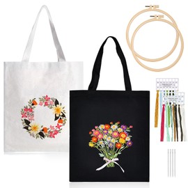 2 Pieces Canvas Tote Bag Embroidery Set with Pattern and Instructions, Canvas Bag Embroidery Set, Embroidery Set for Canvas Bag, Embroidery Set Adults, Beginner Embroidery Set, Linen Carry Bag