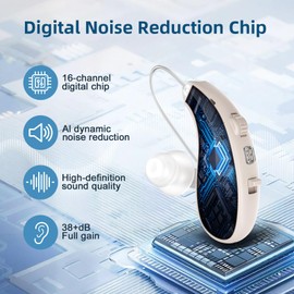 Hearing Aids for Seniors, Rechargeable OTC Hearing Aid with 16-Channel Digital Chips - Intelligent Noise Cancelling, Comfort Fit in Ear Canal & 7-Day Standby