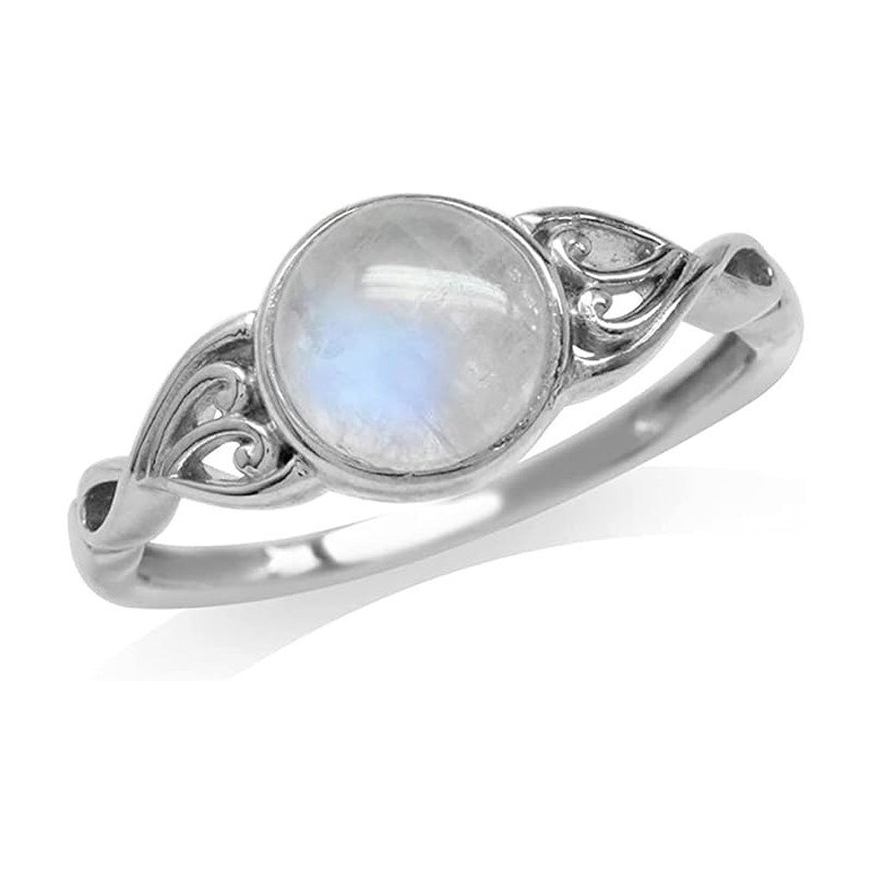 Fashion Stainless Steel Created Moonstone Wedding Engagement Solitaire Ring (Silvery,