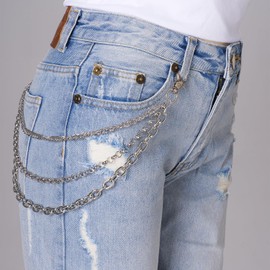 Classic Triple-Layer Pants Chain,Pants Chain Belt Chain Wallet Chain Pocket Chain Hip Hop Punk Jeans Chain Key Chain Goth Accessories for Eboy Egirl Women Men (Silver)