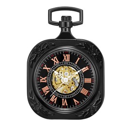 ShoppeWatch Mens Pocket Watch with Chain | Classic Hand Wind Mechanical Movement | Open Face Pocketwatch ad Chain - 1920s Railroad Steampunk Costume Accessory PW70