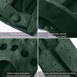 Harssidanzar Ladies Fingerless Gloves,Womens Lambskin Leather Fingerless Gloves Unlined Half Finger Driving GL012,Hunter Green,Size L