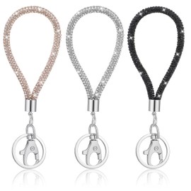QfwdfcTrenz 3 Pcs Bling Rhinestone Keychain Wristlet, 14cm/5.5in Crystal Phone Wristlet Lanyard Strap with Metal Clasp Badge Holder for Women, Wallet Credit ID Card Holder 3 Colors