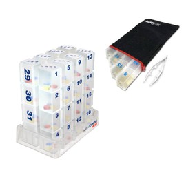 MedCenter Monthly Pill Organizer HSA/FSA – 31-Day Pill System with Daily Numbered Boxes, Travel Canvas Pouch & Bonus Tweezers – Easy, Organized, and Simple Medication Management