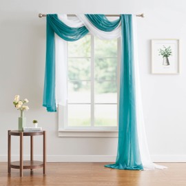 Warm Home Designs Double Window Scarves Bundle. Each White & Green Teal Window Scarf Valance is 55" x 360". Great for Teal Room Decor, as Canopy Bed Curtains or Draping Fabric. AS White & Teal 360"