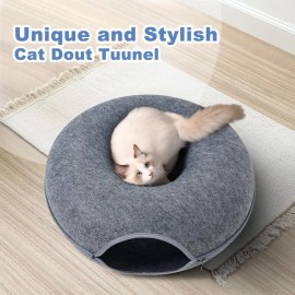 Large Cat Tunnel Bed for Indoor Cats with 3 Toys Scratch Resistant Donut Cat Bed