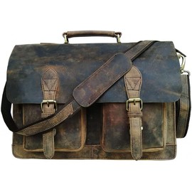 16 Inch Retro Buffalo Hunter Leather Laptop Messenger Bag Office Briefcase Crossbody Travel Bag For Men And Women College Bag Office Laptop Bag