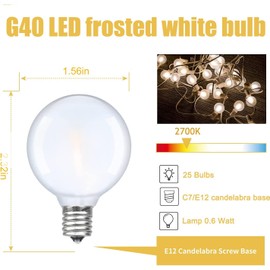 GOOTHY G40 Frosted White Globe Light Bulbs, LED E12 Candelabra Base Replacement Bulbs Shatterproof for Outdoor Patio String Lights Garden Christmas Party Decor, 0.6W Equal to 5W- 25 Pack
