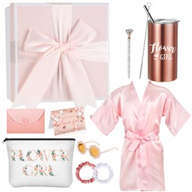 Sieral 10 Pcs Flower Girl Proposal Box Gifts Will You Be My Flower Girl Proposal Box Set 14oz Tumbler Canvas Bag Scrunchies Robe Sunglasses Diamond Pen Card Envelope for Wedding Party(Size 8)