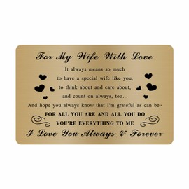 Birthday Christmas Gifts for Wife - Mother's Day Wifey Gifts from Husband, For My Wife With Love Engraved Wallet Card, Wife Anniversary Card Gifts