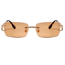Laurinny Vintage Rimless Sunglasses Retro Rectangle Sunglasses for Men Women Trendy Sun Glasses Shades 90s Eyewear(Gold/Champagne)