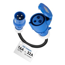 RamTouch Fly Lead Socket Converter (16A Caravan Plug to 32A CEE Socket, 50cm, IP44, Max. 16A, 3G2.5mm²) - CEE Adapter for Portable EV Charger, Mobile Wallbox, and Mobile EV Charging Station
