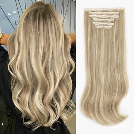 ALXNAN Clip in Hair Extensions,7PCS Dirty Blonde Mixed Bleach Blonde Hair Extensions Thick Long Stright Layered Hair Extensions 20 Inch Invisible Lace Weft Hair Extensions for Women