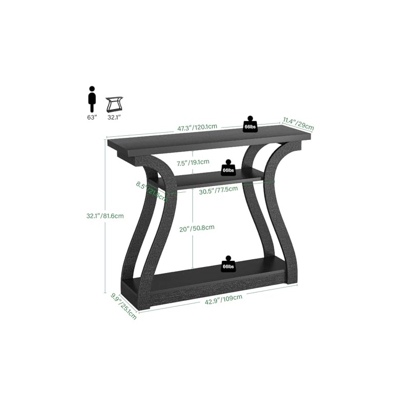 47" Wood Console Table for Entryway, Narrow Sofa Table with