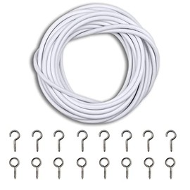 ZYBUX - 2 X 5 Metres Curtain Wire with set of 16 Hooks and 16 Eyes | Multi-Purpose Voile Curtain Cord Cable for Decorations | Net Curtains for Windows | White