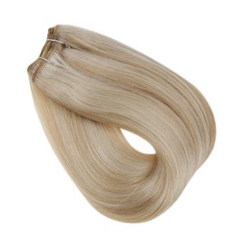 Full Shine Blonde Sew in Extensions Human Hair 18 Inch Weft Hair Extensions Highlight Color 27 Honey Blonde and 613 Blonde Hair Wefts 100 Gram Weave Extensions Human Hair Bundle Double Weft