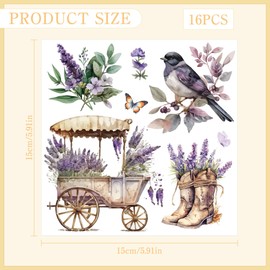 Lavender Rub on Transfers for Crafts: 16 Pcs Purple Garden Flower Rub on Transfers for Furniture, Purple Farmhouse Floral Transfer Sticker Decals DIY Crafts for Glass Wood Wall Home Decor Waterproof