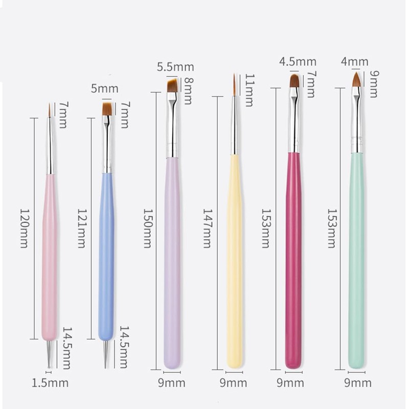 GEMBITYFUL Nail Art Brushes 6Pcs - Painting, Liner, Dotting Pens