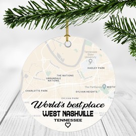 World's Best Place West Nashville Tennessee Ornament New Home with Map City West Nashville TN - Housewarming Gift for Friend, World's Best West Nashville Ornament 3 Inch Plastic Circle