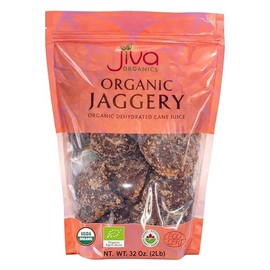 Jiva Organics Jaggery Whole 2 LB (908g) | Gur, Panela | Unrefined Natural Cane Sugar | No Chemicals, No Preservatives