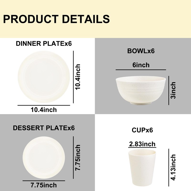 Rubtlamp 24 Pcs Wheat Straw Dinnerware Sets, Unbreakable Reusable Plastic