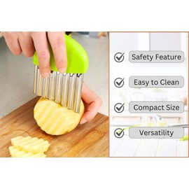 KLEENE 2-Piece Stainless Steel Crinkle Cutter Set – Wavy Chopper Knife for French Fries, Vegetables, Fruits – Anti-Slip, Lightweight Slicing Tool – Ideal for Potatoes, Carrots, and More