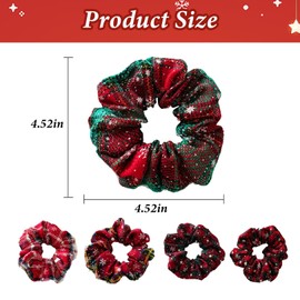 Christmas Scrunchies for Women - 5Pcs Red Green Plaid Christmas Hair Scrunchies for Hair Winter Snowflake Checkered Hair Elastics Ties Ponytail Holder Christmas Hair Accessories for Women Girls Gifts