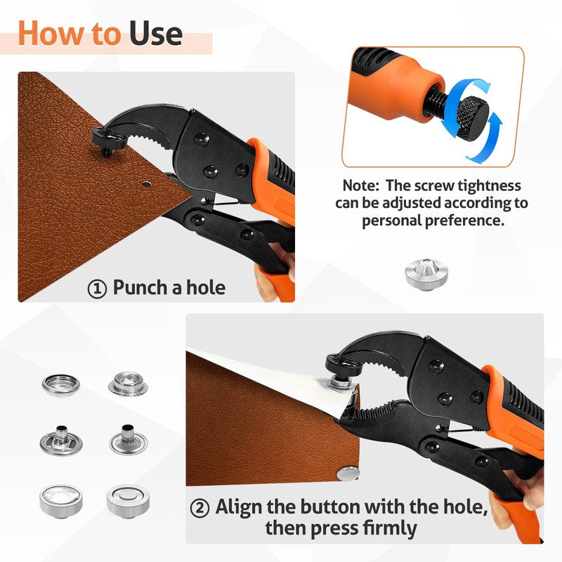 Heavy Duty Snap Fastener Tool, Snap Tool with 3 Dies,