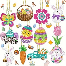 Guidre Pack of 12 diamond painting children, diamond painting key pendant, rabbit, 5D diamond painting pendant, diamond painting Easter hanger, Regali di Pasqua, kit de peinture diamond