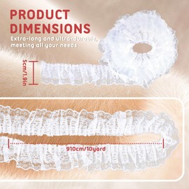 10 Yards Double Layer White Lace Ribbon, 1.97 in Width Pleated Chiffon Lace Trim, Vintage Gathered Ruffle Trim Embroidered Fabric with Wavy Edge for Sewing Wedding Dress DIY Craft (White)