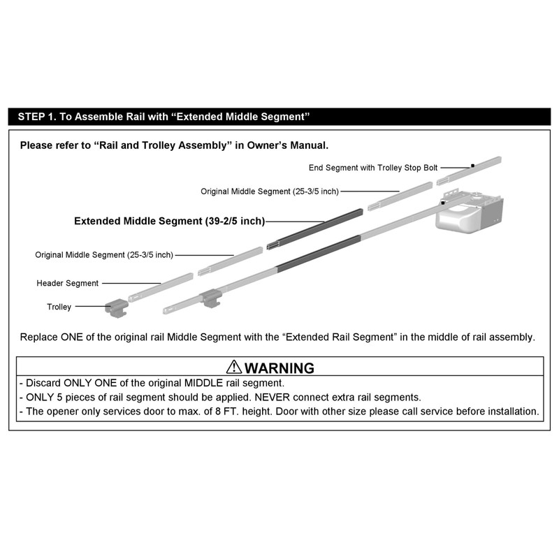 8CX 8 Foot Garage Door Chain Drive Extension Kit, Black,