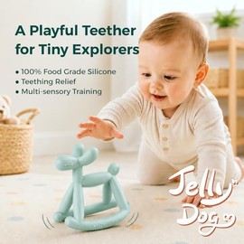 Miraloop - Mordedor de silicona para bebés de 0 a 6, 12 y 18 meses, de Jellydog, de grado alimenticio, que nunca se cae, evita la asfixia, sin olor, r