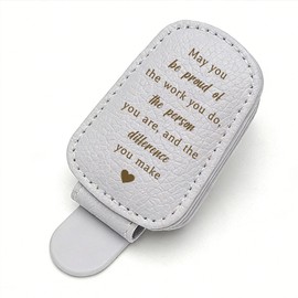 Emideary Leaving Gifts for Coworkers Colleagues - Going Away Farewell Visor Sunglasses Holder Clip for Car, Thank You Gifts for Teacher Nurse Caregiver, Magnetic, Leather