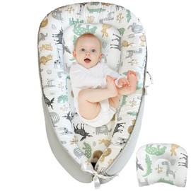 JIFTOK Baby Nests Lounger for Newborn, Snuggle Sleeping Bassinet for 0-24M, Breathable Portable Co Sleeping Bed, Baby Essentials Adjustable Infant Soft Cotton Loungers for Home & Travel -Zoo