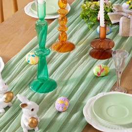 DeZerlor Sage Green Cheesecloth Table Runner Boho Gauze Easter Table Runner 120 inches Long Sheer Green Cheese Cloths for Rustic Wedding Bridal Baby Shower Decorations Spring Party Table Centerpiece