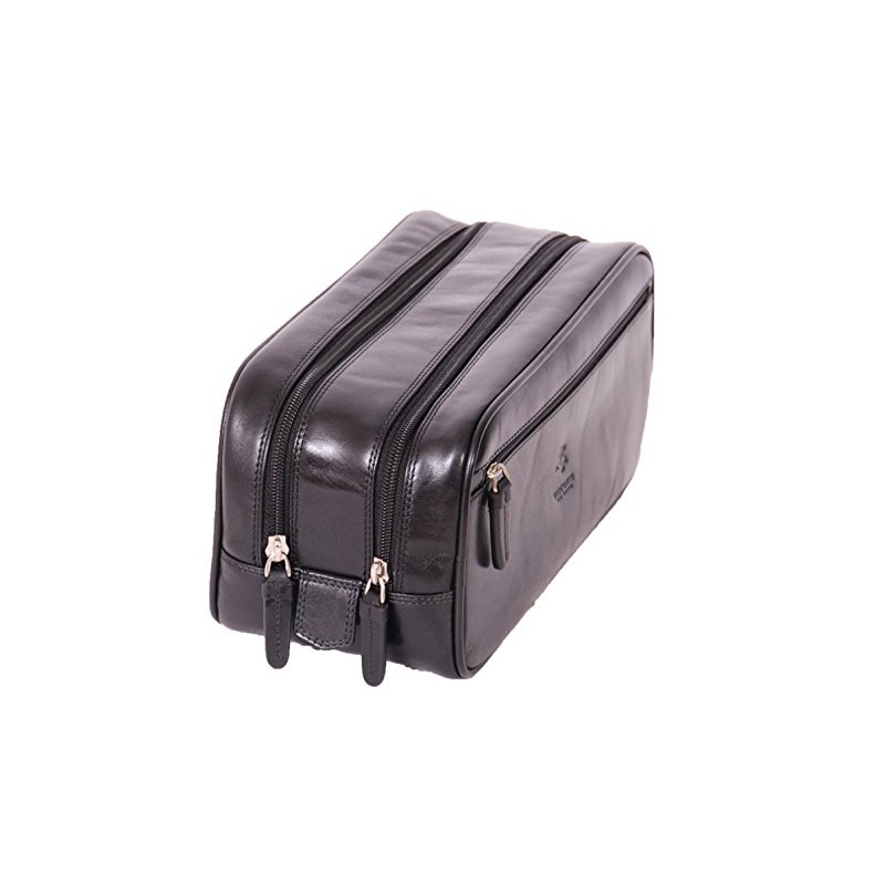 Mens Real Leather Wash Bag Shaving Kit Toiletries Travel Overnight