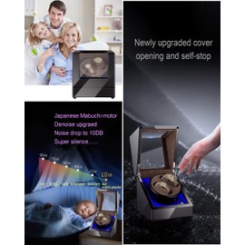 Lenway Double Watch Winder with Quiet Mabuchi Motor，Watch Rotator,Automatic Watch Winder Four Rotation Modes，with Led Light，Watch Winder for Men and Woman,High-End Piano Paint Baking