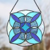 Round Geometric Blue Stained Glass Window Hanging Panel Light Catcher