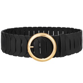 WHIPPY Women's Wide Leather Belt with Round Gold Buckle Fashion Ladies Braided Wide Waist Belts for Dresses Coats