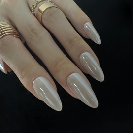 Redykat 30PCS Glossy Glazed Soft Gel Almond Press On Nails, Glazed Donut False Nails,Salon Quality Nail art, Long Acrylic Fake Nails, Home Quick Manicure (Champagne Glazed)…