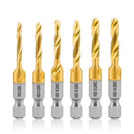 KURSTOL HSS Tap Bit Set - 6pcs SAE Combination Drill Tap Bit for Drilling, Tapping, Countersinking, Titanium Combination Drill Quick Change Shank Fixed on Tapping Machine
